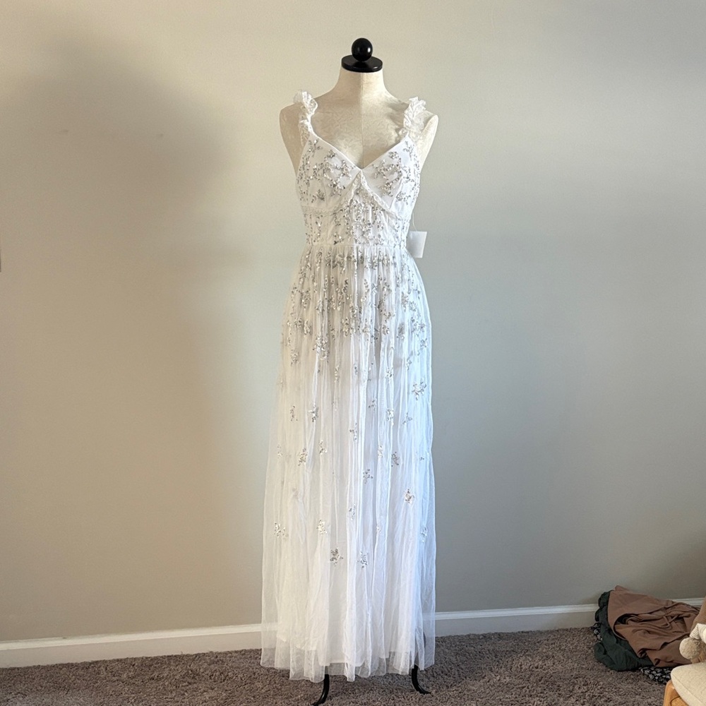 Elegant White Floral Prom Dress